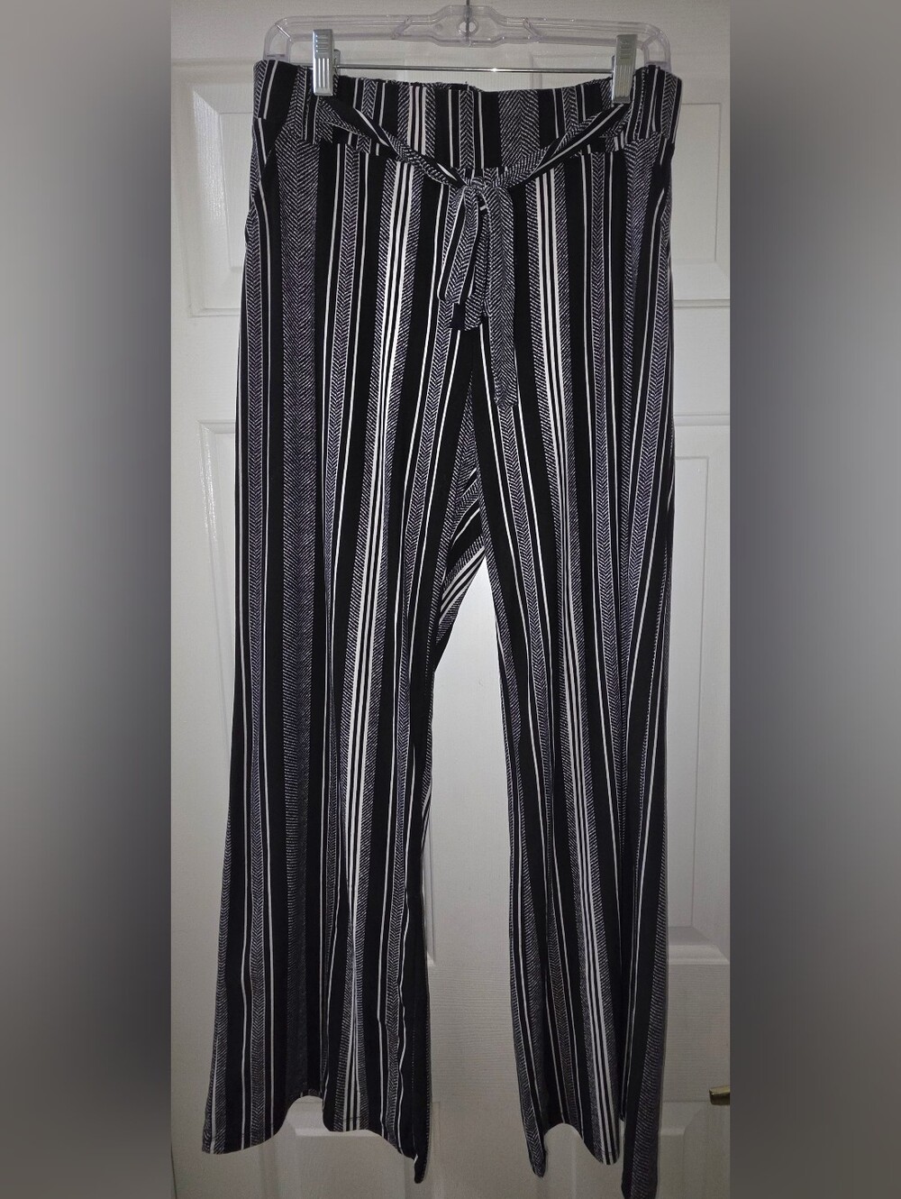 Joe Benbasset Black and White Vertical Stripe Wide-Leg Pants